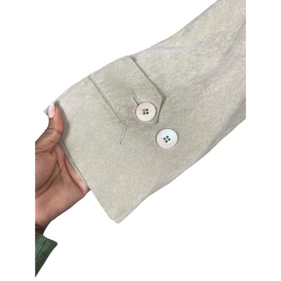 Vintage 90s London Fog Faux Suede Tan Trench Coat Size 8 Button Down w/Hood - Picture 10 of 15